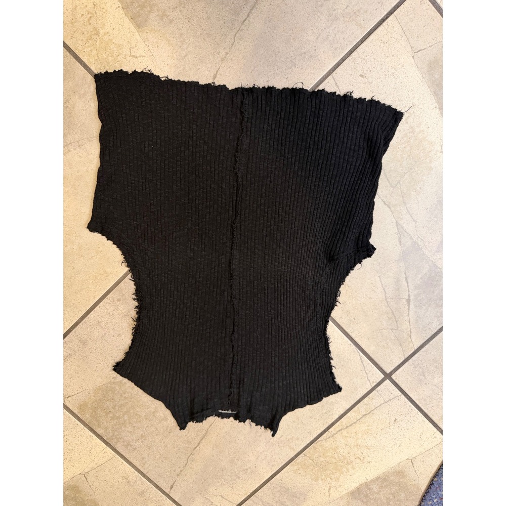 TLA by Free People Black Ribbed Deconstructed Raw Hem Tank Top Large